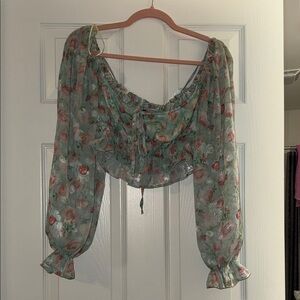 Floral Sheer Blouse - Green and Pink